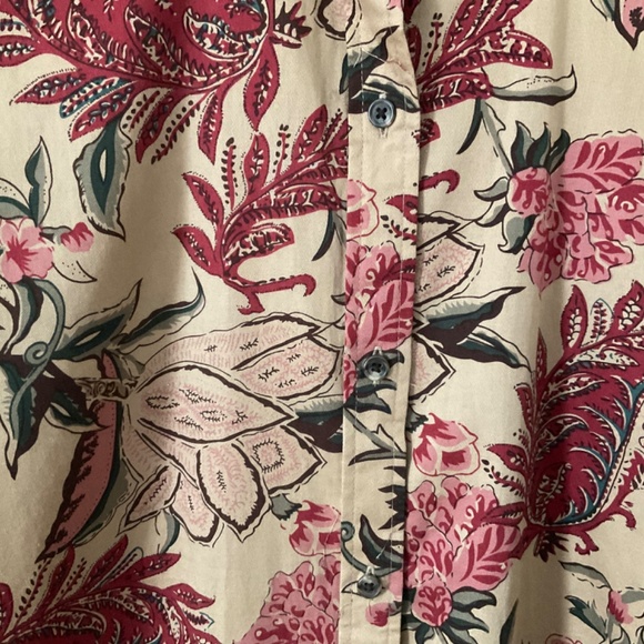 80’s 90’s Cotton Floral Paisley Blouse CHAPS Taupe Red Green Pink Beige Medium M - Picture 5 of 8
